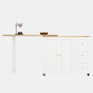 Aparador?Móvel bar com mesa giratória - MDF - 3 gavetas e 2 portas - Branco