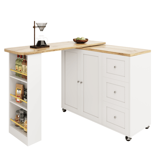 Aparador?Móvel bar com mesa giratória - MDF - 3 gavetas e 2 portas - Branco