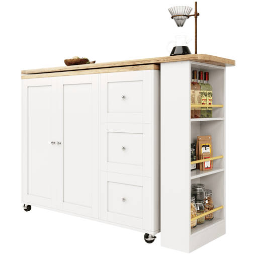 Aparador?Móvel bar com mesa giratória - MDF - 3 gavetas e 2 portas - Branco