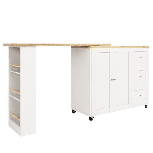 Aparador?Móvel bar com mesa giratória - MDF - 3 gavetas e 2 portas - Branco