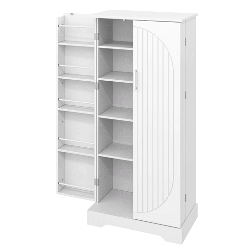 Aparador 60x35x128 cm - multifuncional com luz LED, prateleiras ajustáveis, portas duplas - branco