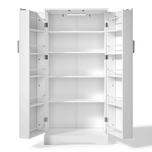 Aparador 60x35x128 cm - multifuncional com luz LED, prateleiras ajustáveis, portas duplas - branco