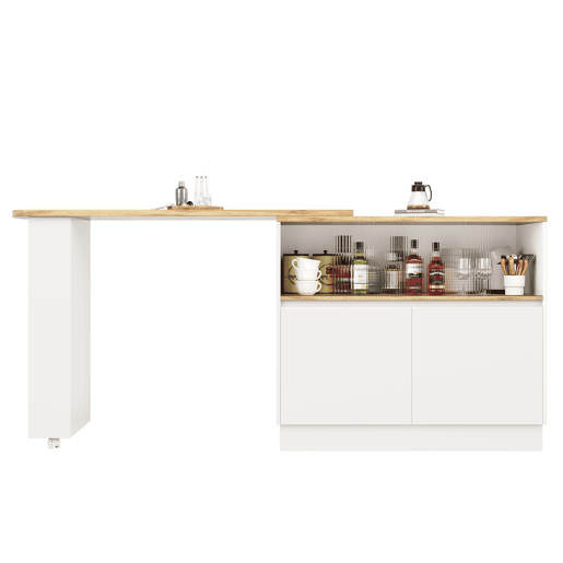 Aparador 90x45x100 cm - multifuncional, giratório, com prateleiras e vidro - Branco