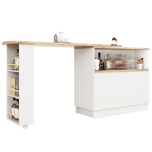 Aparador 90x45x100 cm - multifuncional, giratório, com prateleiras e vidro - Branco