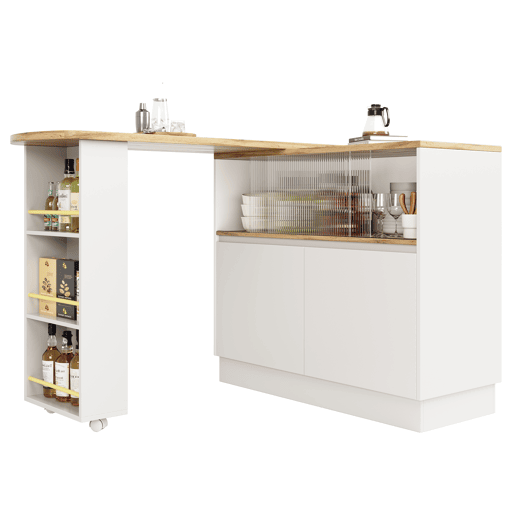 Aparador 90x45x100 cm - multifuncional, giratório, com prateleiras e vidro - Branco