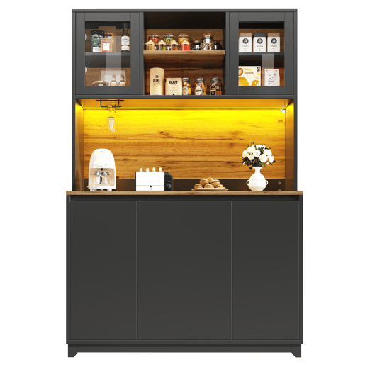Aparador 120x40x180 cm - Aparador com portas de acrílico e LED - Preto