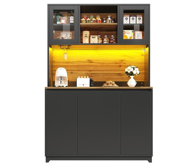 Aparador 120x40x180 cm - sideboard con puertas de acrílico y led - negro