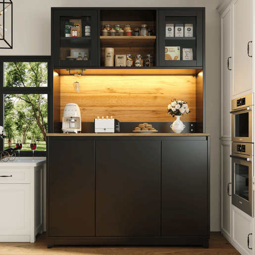Aparador 120x40x180 cm - Aparador com portas de acrílico e LED - Preto