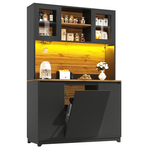 Aparador 120x40x180 cm - Aparador com portas de acrílico e LED - Preto