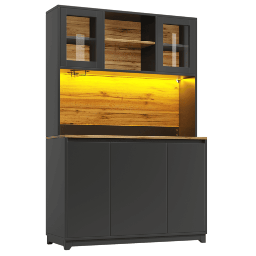 Aparador 120x40x180 cm - Aparador com portas de acrílico e LED - Preto