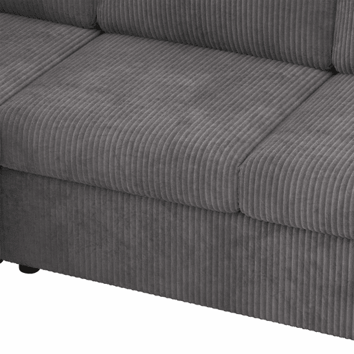 Sofá de canto em L 282 x 153 x 85 cm - sofá moderno em veludo cotelê com braços, 6 lugares, banqueta multifuncional móvel, montagem fácil, espuma de alta densidade - cinzento