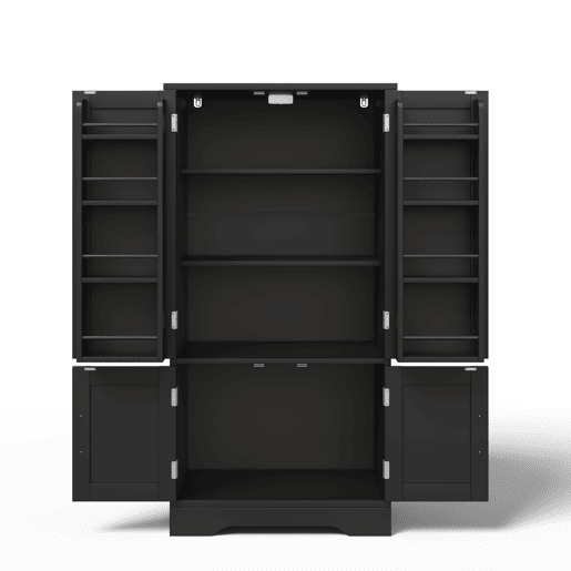Aparador 120x60x40 cm - 4 portas, luz LED, prateleiras ajustáveis - Preto