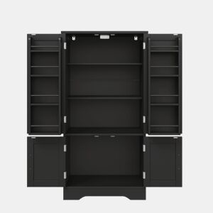 Aparador 120x60x40 cm - 4 portas, luz LED, prateleiras ajustáveis - Preto