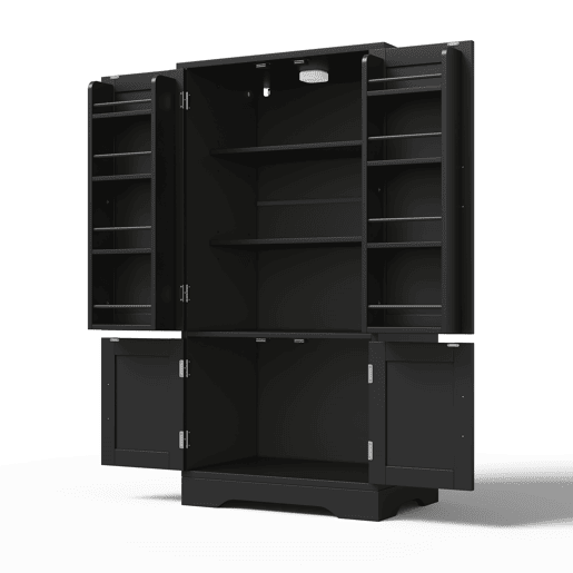 Aparador 120x60x40 cm - 4 portas, luz LED, prateleiras ajustáveis - Preto