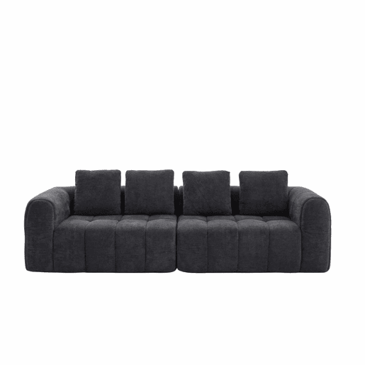 Sofá de canto modular 260 x 94,5 x 80 cm - 3 lugares, espuma de alta densidade, montagem livre, veludo com braços, assento profundo - Cinza escuro Sofá de canto modular 260 x 94,5 x 80 cm - 3 lugares, espuma de alta densidade, montagem livre, veludo com braços, assento profundo - Cinza escuro