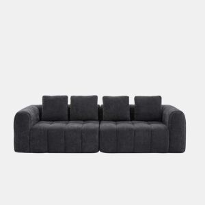 Sofá de canto modular 260 x 94,5 x 80 cm - 3 lugares, espuma de alta densidade, montagem livre, veludo com braços, assento profundo - Cinza escuro
