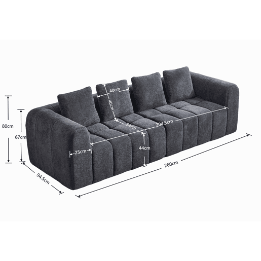 Sofá de canto modular 260 x 94,5 x 80 cm - 3 lugares, espuma de alta densidade, montagem livre, veludo com braços, assento profundo - Cinza escuro Sofá de canto modular 260 x 94,5 x 80 cm - 3 lugares, espuma de alta densidade, montagem livre, veludo com braços, assento profundo - Cinza escuro