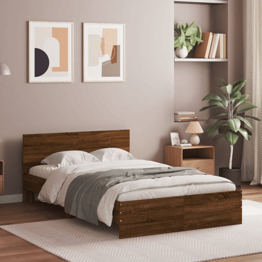 Estrutura de Cama de casal para adultos com cabeceira 120x190 cm carvalho castanho