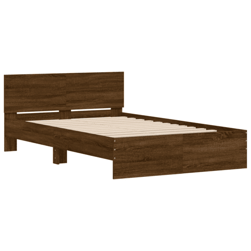 Estrutura de Cama de casal para adultos com cabeceira 120x190 cm carvalho castanho