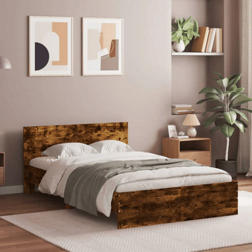 Estrutura de Cama de casal para adultos com cabeceira 120x200 cm carvalho fumado