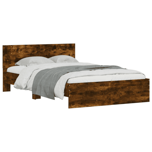Estrutura de Cama de casal para adultos com cabeceira 120x200 cm carvalho fumado