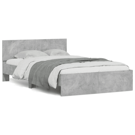 Estrutura de cama de casal cabeceira e luzes LED - 120x190cm cinzento cimento