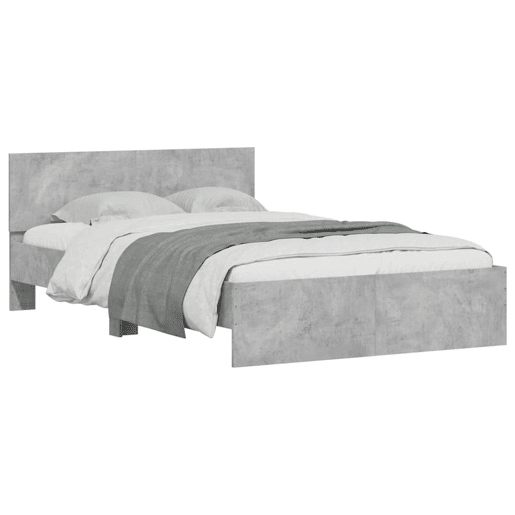 Estrutura de cama de casal cabeceira e luzes LED - 120x190cm cinzento cimento