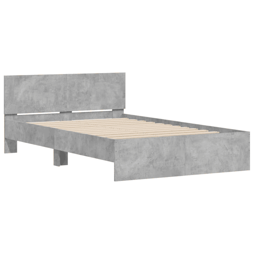 Estrutura de cama de casal cabeceira e luzes LED - 120x190cm cinzento cimento