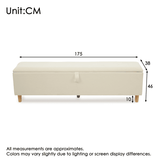 Banco cama 175x38 cm - Polsterbank com armazenamento hidráulico - Bege Cord-Optik