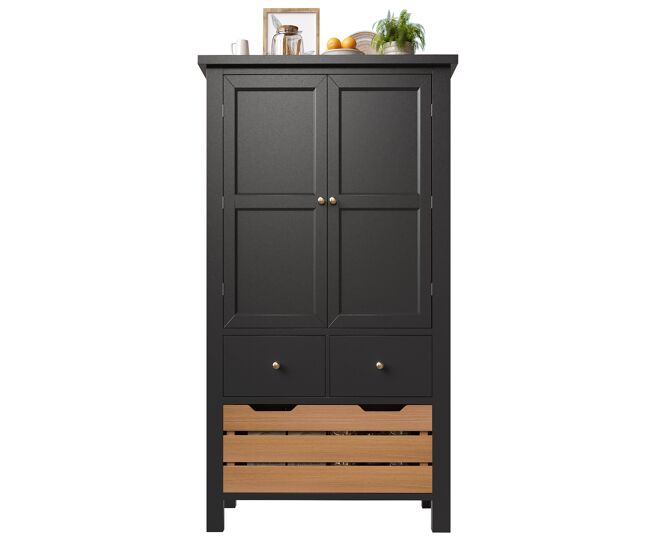 Aparador 80x40x140 cm - buffet alto, 2 puertas, 5 cajones - negro