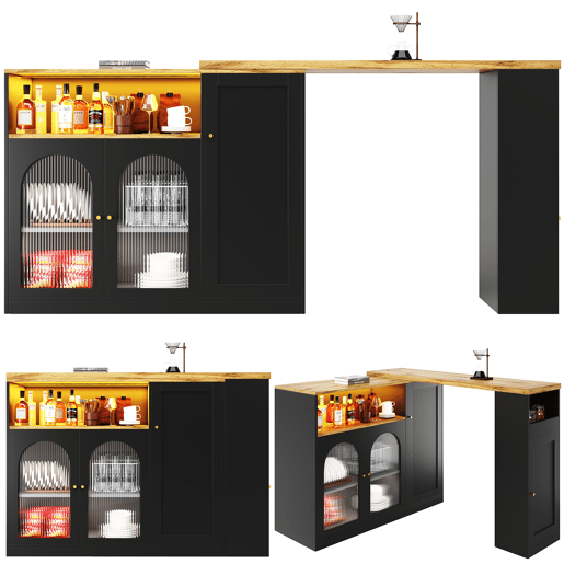 Buffet?Móvel de bar deslizante em MDF - Com LED e várias gamas - Preto