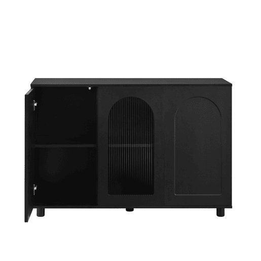 Aparador U-forma - Design Rebounder com porta de vidro - Preto