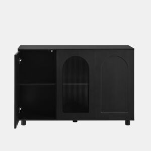 Aparador U-forma - Design Rebounder com porta de vidro - Preto