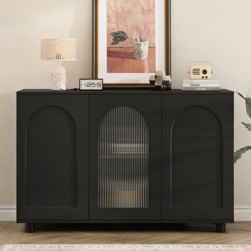 Aparador U-forma - Design Rebounder com porta de vidro - Preto