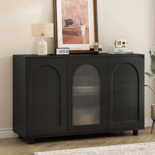 Aparador U-forma - Design Rebounder com porta de vidro - Preto