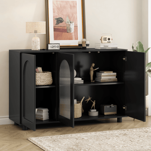 Aparador U-forma - Design Rebounder com porta de vidro - Preto