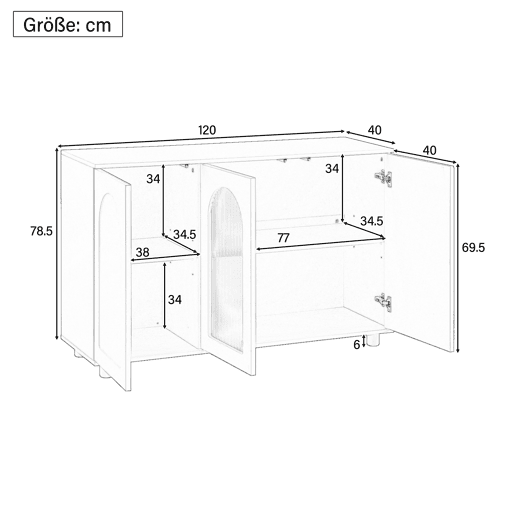 Aparador U-forma - Design Rebounder com porta de vidro - Preto