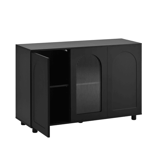 Aparador U-forma - Design Rebounder com porta de vidro - Preto