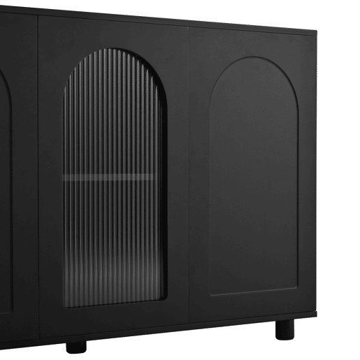 Aparador U-forma - Design Rebounder com porta de vidro - Preto