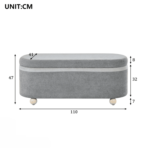 Banco baú 110x41x47 cm - com arrumação e estofamento felpudo - Cinza