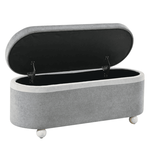 Banco baú 110x41x47 cm - com arrumação e estofamento felpudo - Cinza