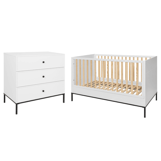 Berço evolutivo 70x140 e cómoda 3 gavetas Bellamy Lumi Branco e preto