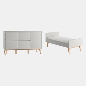Berço evolutivo 70x140 e cómoda 4 gavetas 1 porta Pinio Swing Cinzento e madeira