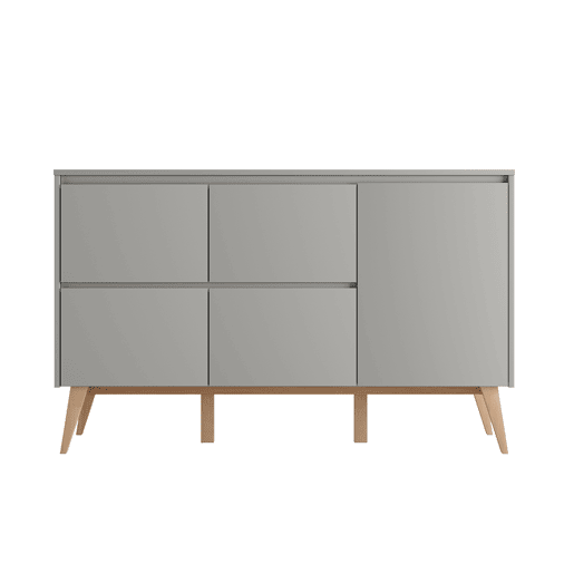 Berço evolutivo 70x140 e cómoda 4 gavetas 1 porta Pinio Swing Cinzento e madeira