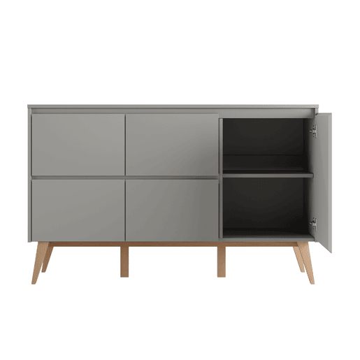 Berço evolutivo 70x140 e cómoda 4 gavetas 1 porta Pinio Swing Cinzento e madeira