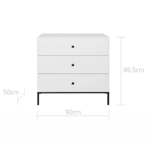Cómoda 3 gavetas Bellamy Lumi Branco e preto
