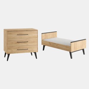 Berço evolutivo 70x140 e cómoda 3 gavetas Pinio Retro Madeira