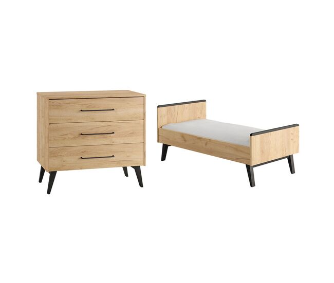 Cama abatible y arcón de 3 cajones Pinio Retro Wood 70x140