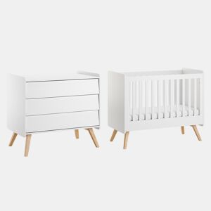 Cama de grades Vox Vintage Branco e Madeira 60x120 e arca com 3 gavetas