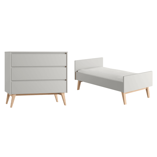 Berço evolutivo 70x140 e cómoda 3 gavetas Pinio Swing Cinzento e madeira